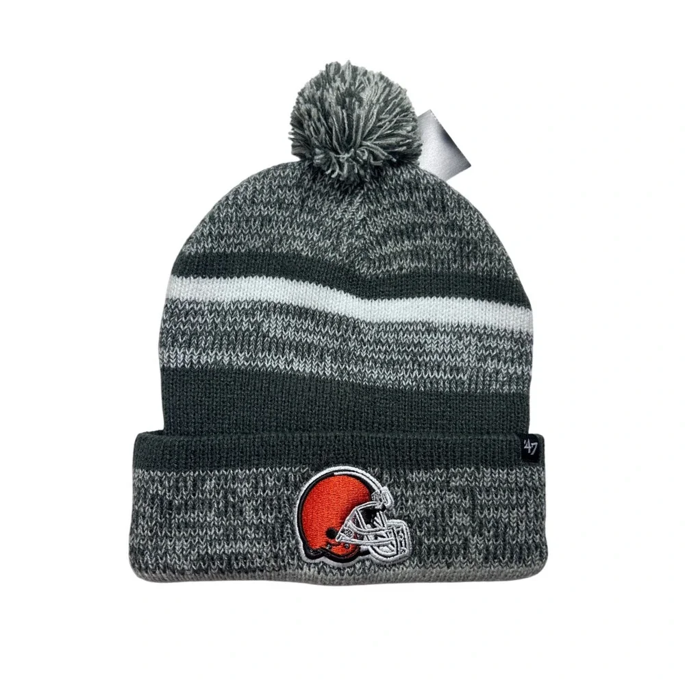 Cleveland Browns '47 NFL Knit Beanie Pom Gray Stripes Football Winter Hat NEW